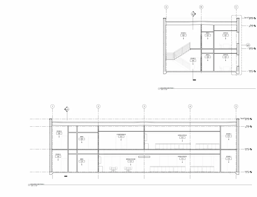 Building sections — multi-level commercial project