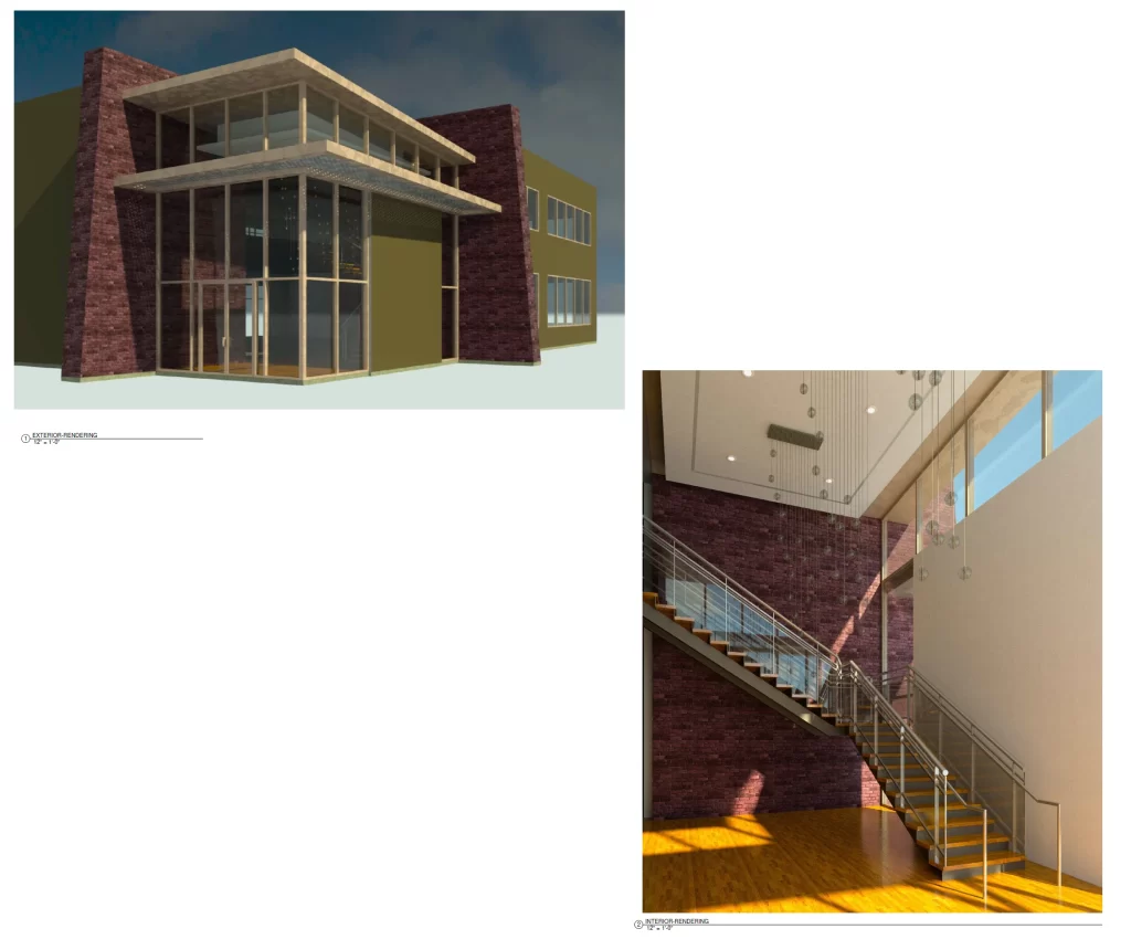 Exterior & interior renderings — commercial office building
