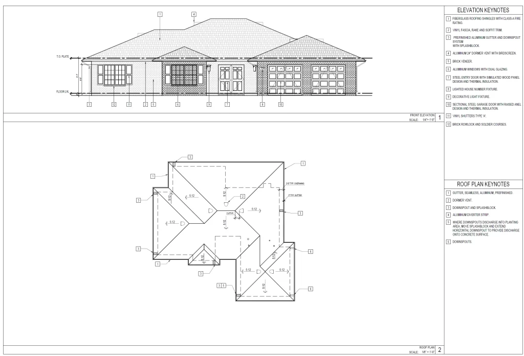 Front elevation & roof plan — single-family residence